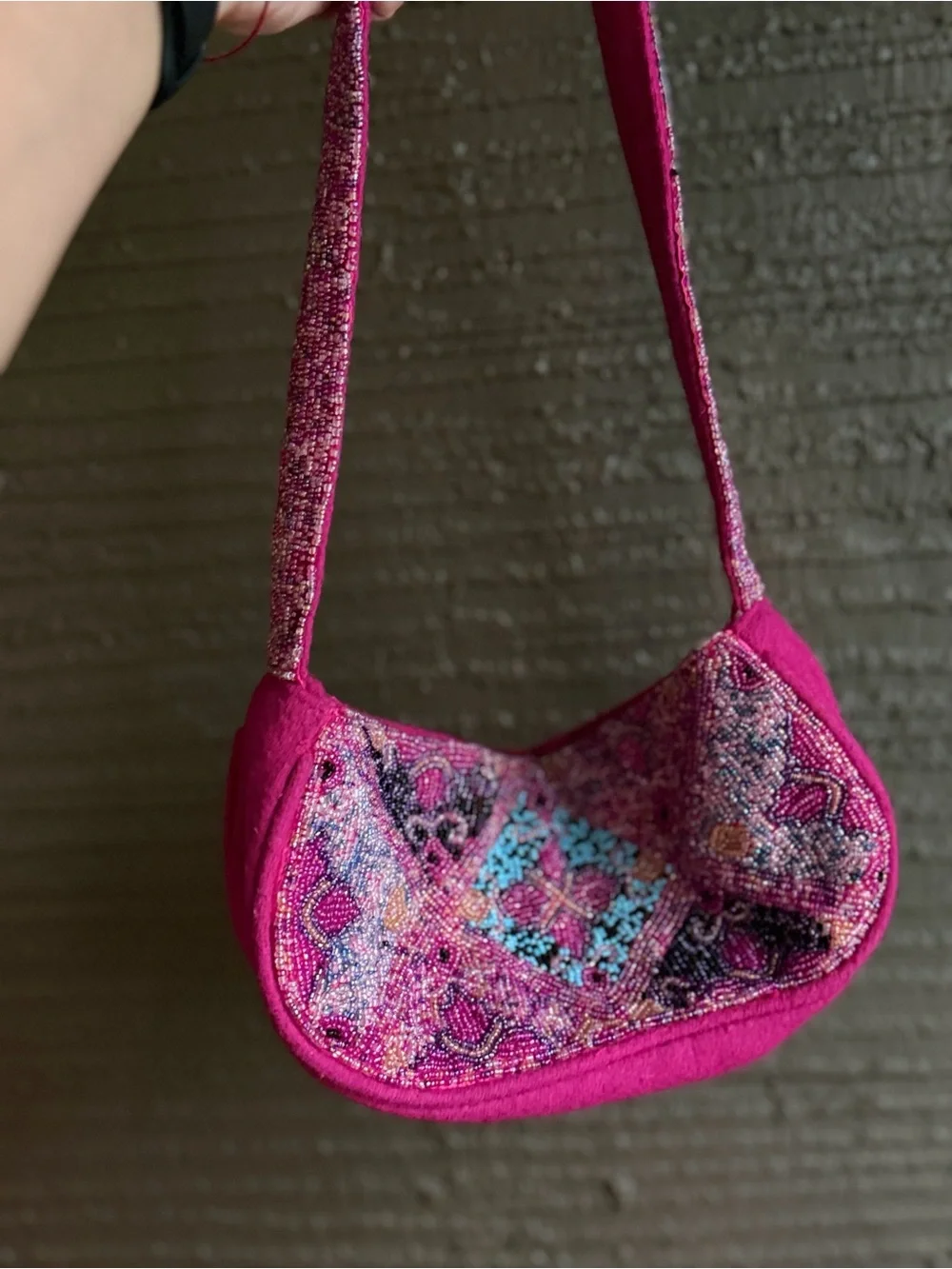 Alexia Crawford Pink Beaded Velvet Shoulder Bag Y2K Party Purse